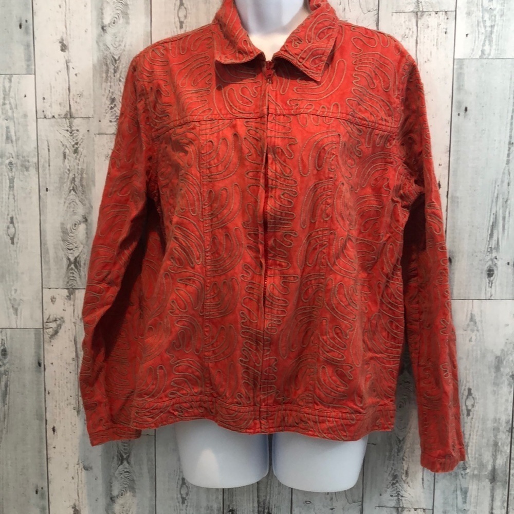 Tantrums Full Zipper Rustic Red Stitch Design Jacket Large